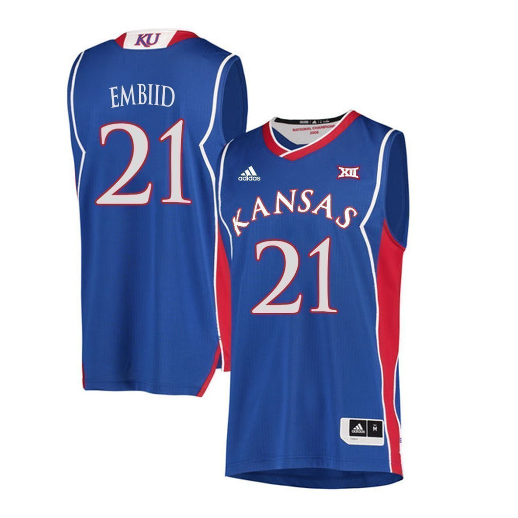 Joel Embiid Kansas Jayhawks Basketball Jersey-Blue