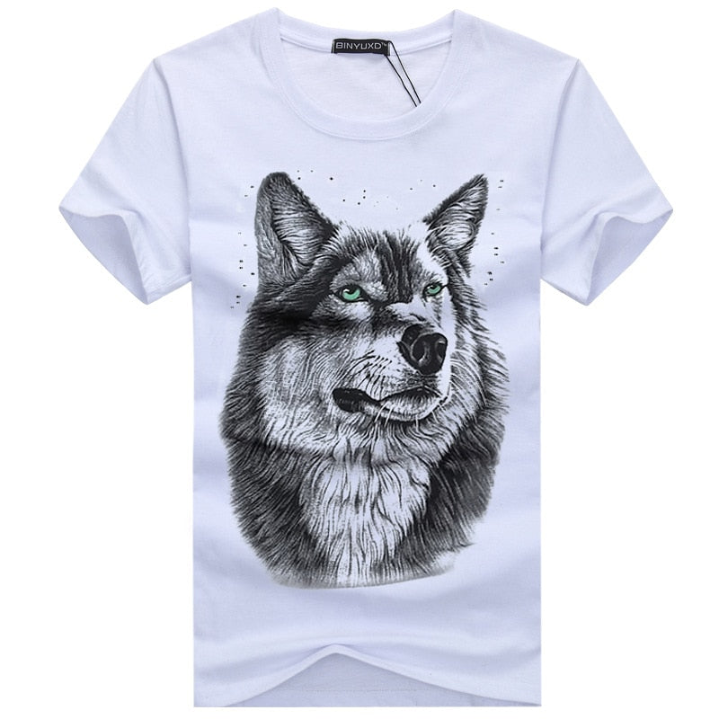 SWENEARO Men's clothing T-Shirt White T shirt Casual Cotton Wolf Printed Cartoon Short Sleeve Tee Shirt Men Brand Tee shirt 5XL