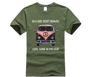 Volkswagen hippie car on the dark desert highway cool wind in my hair T shirt