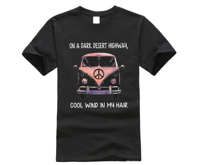 Volkswagen hippie car on the dark desert highway cool wind in my hair T shirt