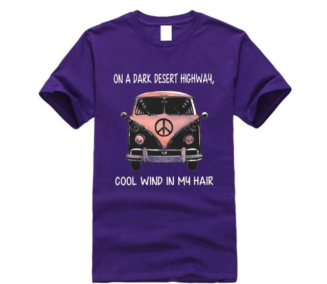 Volkswagen hippie car on the dark desert highway cool wind in my hair T shirt