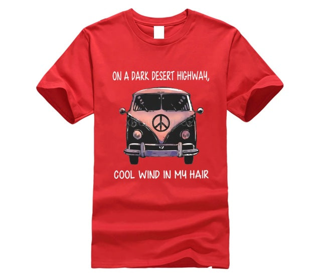 Volkswagen hippie car on the dark desert highway cool wind in my hair T shirt