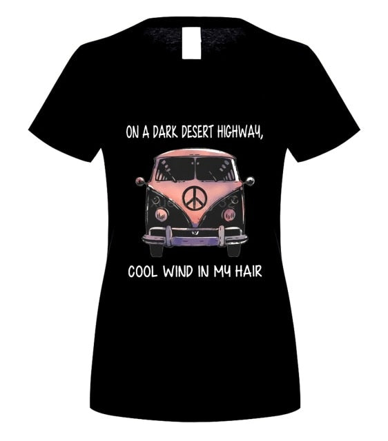 Volkswagen hippie car on the dark desert highway cool wind in my hair T shirt