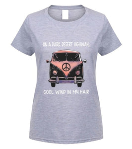 Volkswagen hippie car on the dark desert highway cool wind in my hair T shirt