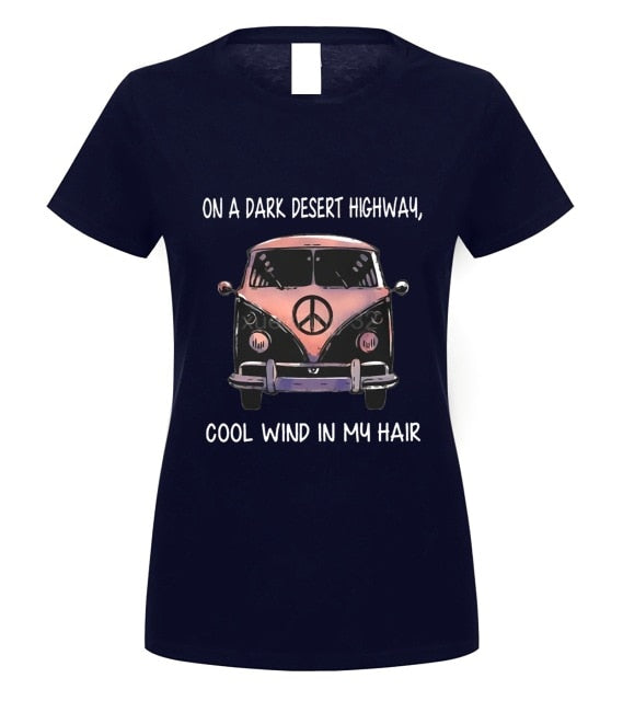 Volkswagen hippie car on the dark desert highway cool wind in my hair T shirt