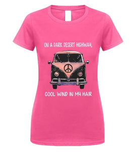 Volkswagen hippie car on the dark desert highway cool wind in my hair T shirt