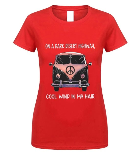 Volkswagen hippie car on the dark desert highway cool wind in my hair T shirt