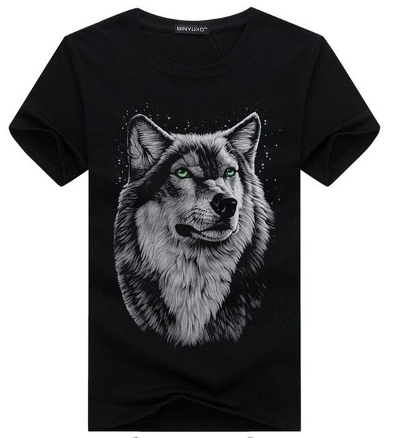 SWENEARO Men's clothing T-Shirt White T shirt Casual Cotton Wolf Printed Cartoon Short Sleeve Tee Shirt Men Brand Tee shirt 5XL