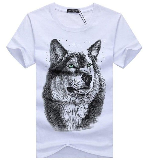 SWENEARO Men's clothing T-Shirt White T shirt Casual Cotton Wolf Printed Cartoon Short Sleeve Tee Shirt Men Brand Tee shirt 5XL